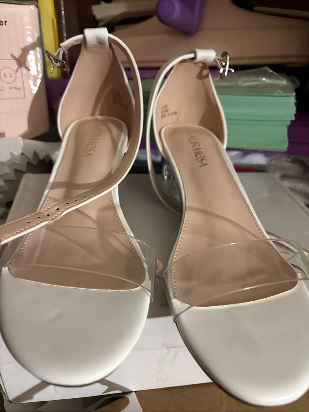 White Ankle-Strap Flat Sandals with Clear Toe Band